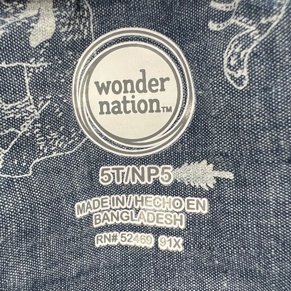 Wonder Nation Blue Long Sleeve Button Up Forest Animal Print Shirt Size 5T Boy’s - Picture 2 of 5